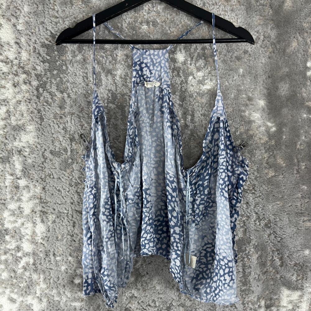 Lovestitch Size L Abstract Button Front Tank Top Blue Sleeveless V Neck - Picture 3 of 9